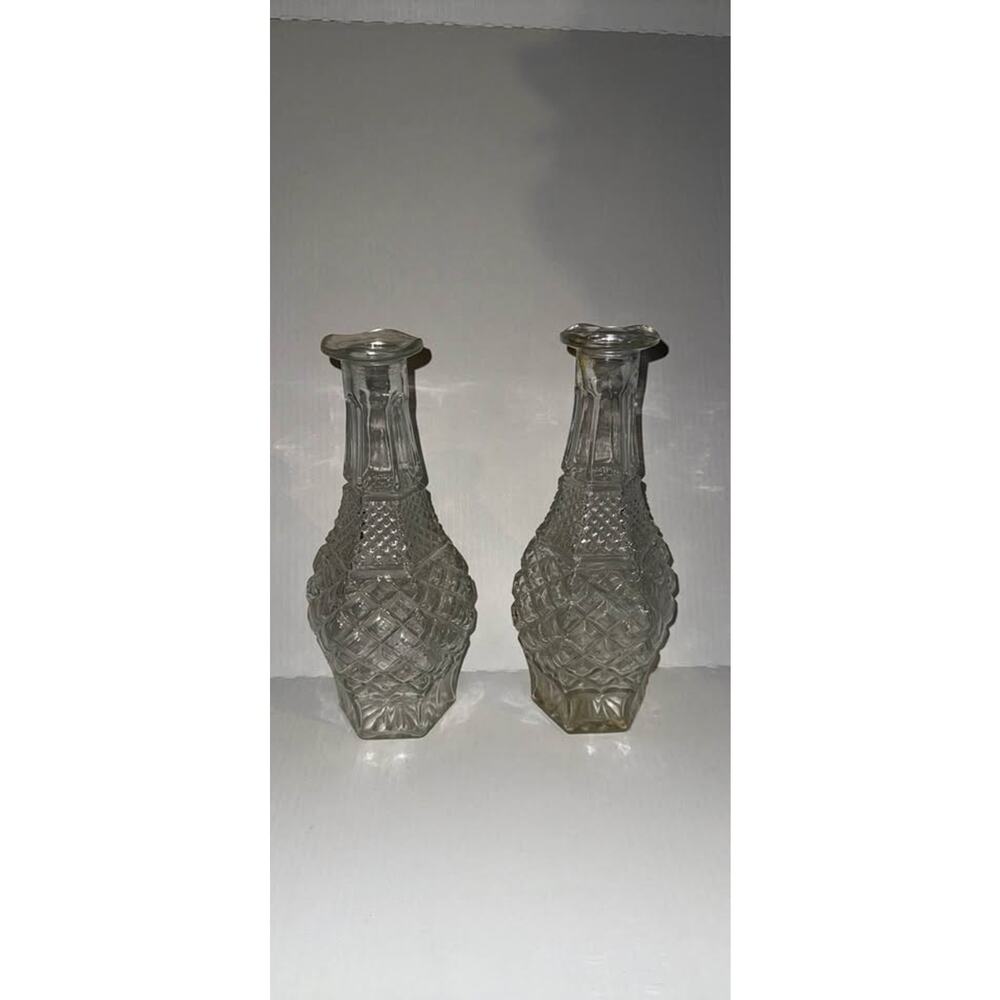 2 Vintage Anchor Hocking Wexford Glass Decanters Pair MCM Vases